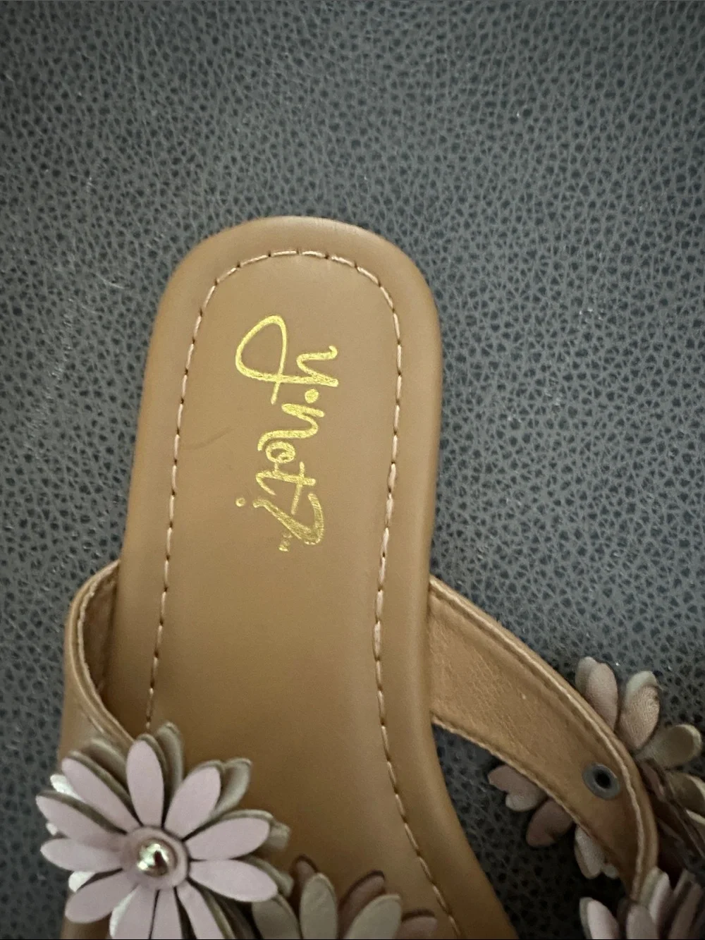 Girls' Floral Toe-Post Sandals in Tan with Pink & Silver Accents